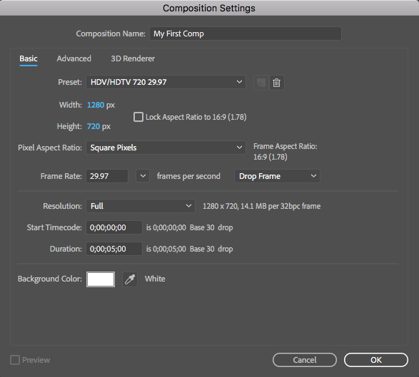 Composition Settings