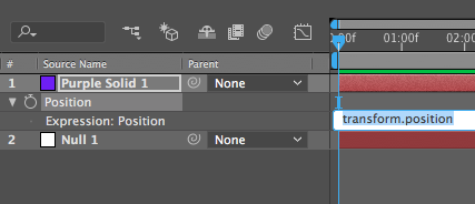 Expression enabled for the Position property of the Purple Solid